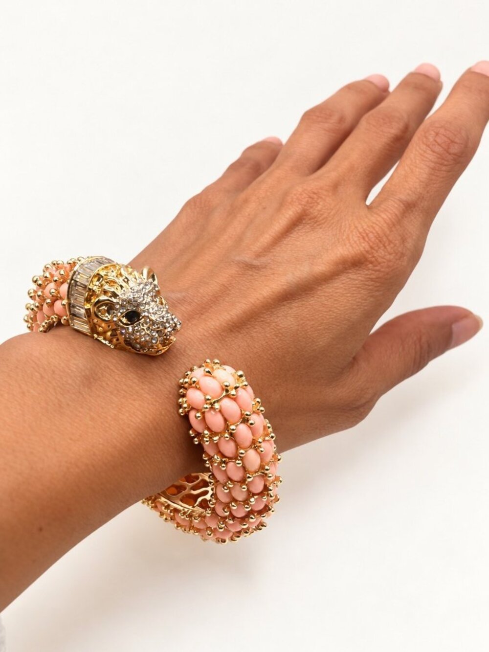 Kimono Dragon Peach Bangle Bracelet Gold Plate Crystal Resin New